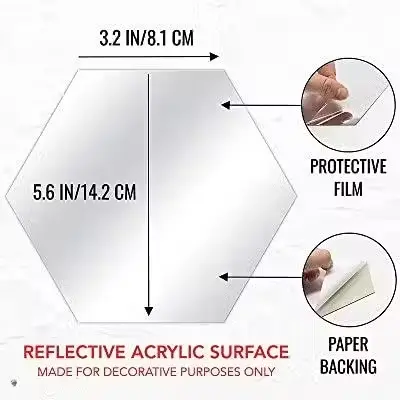7 Hexagon Silver Acrylic Mirror Stickers | 3D Wall Decor with 10 Butterfly Stickers | Home & Office Decoration (Pack of 1) ( default, Standard )