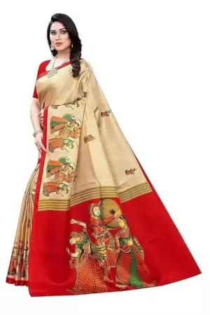 Women's Designer Art Silk Printed Saree with Separate Blouse Piece – Free Size, Elegant Party & Wedding Wear ( red, Standard ).