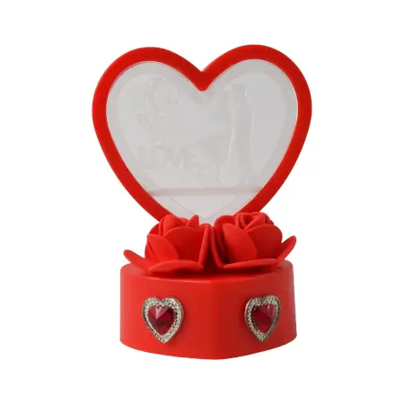 Heart-Shaped Love Couple Decorative Showpiece with Red Rose Base & Crystal Heart Embellishments – Perfect Gift for Valentine’s Day, Anniversaries, Weddings & Home Decor (Battery Not Included)