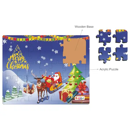 Christmas 35-Piece Acrylic Puzzle (Blue) for Kids Colourful Educational Puzzle with Wooden Base (8x10 Inches) ( multicolor, Standard )