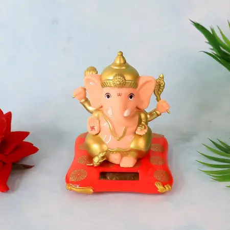 Decorative Medium Lord Ganesh Idol with Solar-Powered Base – Home & Office Decor – 1 Pc ( default, Standard )