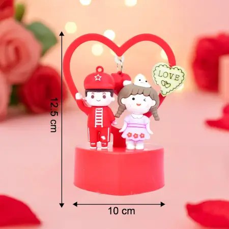 Cute Romantic Couple Love Showpiece with Heart Frame LED Light – Decorative Gift for Valentine, Anniversary, Birthday | Tabletop Resin Figurine (Battery Not Included) – 1 Pc ( default, Standa