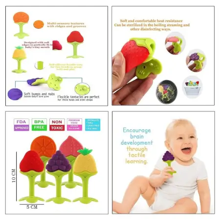 Silicone Fruit Shape Teether Toy Food Grade Silicon Teether Use For Baby / Toddlers / Infants / Children ( default, Standard ).