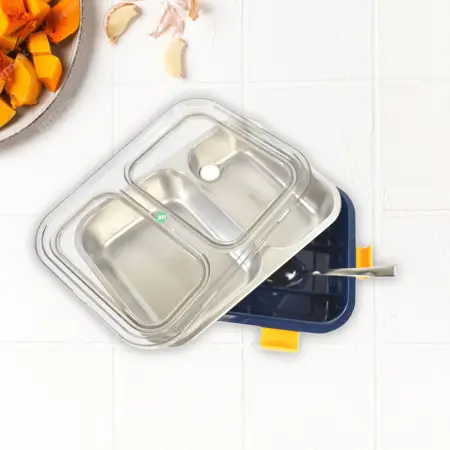Leak-Proof Stainless Steel Lunch Box with 2 Compartments & Spoon BPA-Free, Freezer Safe ( default, Standard ).