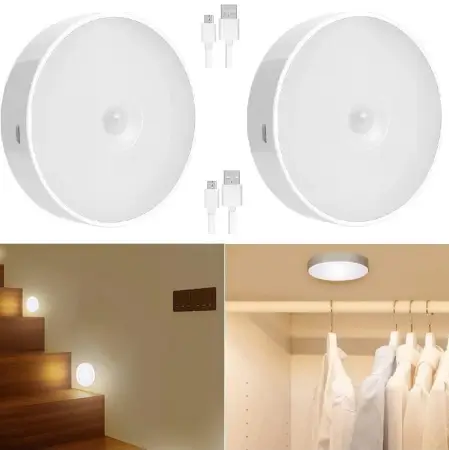 Motion Sensor Light for Home with USB Charging Wireless Self Adhesive LED Body Induction Lamp Sensor Light for Wardrobe Lights with Sensor Night Light for Cupboard Stairs (White)