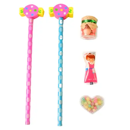 Fun candy design pencil set with accessories 1 set stationery combo - Durable Plastic, Compact Mini Size ( default, OS ).