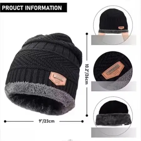 Stylish Unisex Woolen Cap with Muffler – Black Color, Modern & Classy Winter Wear. ( black, Standard )