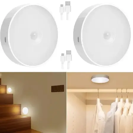 Motion Sensor Light for Home with USB Charging Wireless Self Adhesive LED Body Induction Lamp Sensor Light for Wardrobe Lights with Sensor Night Light for Cupboard Stairs (White)