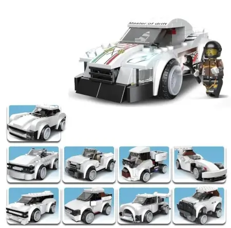 based 10-in-1 Racing Car Building Blocks Set | 195+ PCS STEM Construction Kit | DIY Educational Engineering Toy for Kids Ages 6+ Boys & Girls ( White) ( white, Standard )
