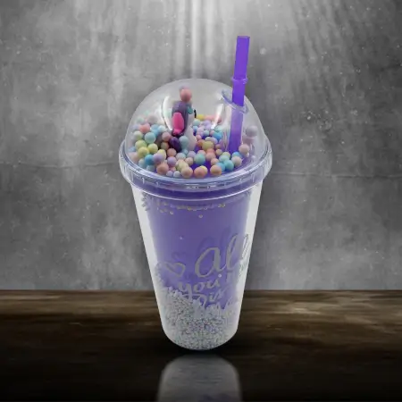 Design Printed Sipper Bottle With Toy, LED Glow Light, Double Wall Sipper Glass Water Bottle , Sipper Bottle With Straw For Girls And Kids for Boys and Girls School/Tuition/Gym (Pack of 1).