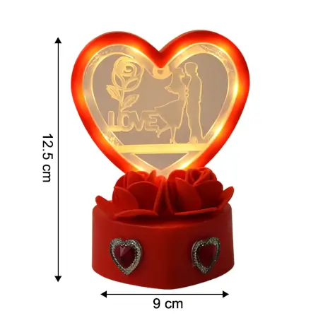 Heart-Shaped Love Couple Decorative Showpiece with Red Rose Base & Crystal Heart Embellishments – Perfect Gift for Valentine’s Day, Anniversaries, Weddings & Home Decor (Battery Not Included)