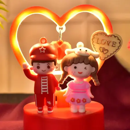Cute Romantic Couple Love Showpiece with Heart Frame LED Light – Decorative Gift for Valentine, Anniversary, Birthday | Tabletop Resin Figurine (Battery Not Included) – 1 Pc ( default, Standa