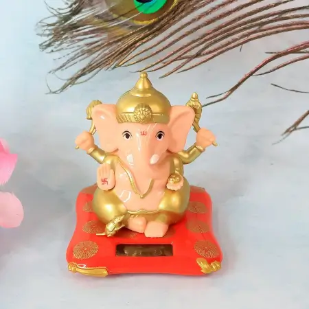 Decorative Medium Lord Ganesh Idol with Solar-Powered Base – Home & Office Decor – 1 Pc ( default, Standard )