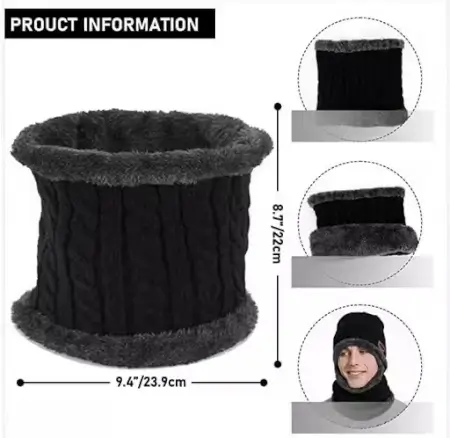 Stylish Unisex Woolen Cap with Muffler – Black Color, Modern & Classy Winter Wear. ( black, Standard )