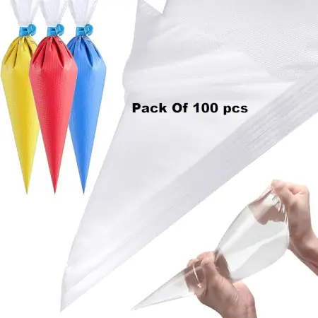 Krifton 100 pcs Pastry Cake Icing Piping Decorating Bags Anti Burst Icing Bags for Cream Frosting, Cakes and Cookies Decoration (26 X 17 CM, Clear) - Pack of 100 ( default, Small )