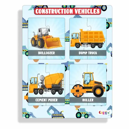 Construction Vehicles 4-in-1 Acrylic Puzzle for Kids Interactive & Educational, Safe & Durable ( multicolor, Standard )