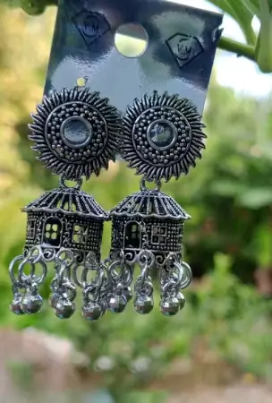 Jewellery Silver Ear Rings – Oxidised Silver, Adjustable Ethnic Casual Earrings ( default, Standard ).