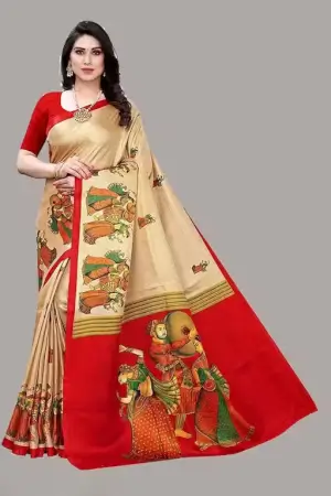 Women's Designer Art Silk Printed Saree with Separate Blouse Piece – Free Size, Elegant Party & Wedding Wear ( red, Standard ).