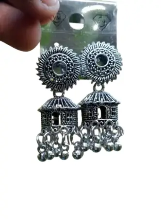 Jewellery Silver Ear Rings – Oxidised Silver, Adjustable Ethnic Casual Earrings ( default, Standard ).