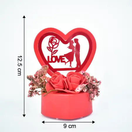 Romantic Heart-Shaped Love Couple Decorative Showpiece with Rose Base LED Light – Tabletop Gift for Home Decor, Anniversary, Valentine’s Day & Special Occasions (Battery Not Included) – 1 Pc