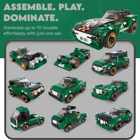 10-in-1 Racing Car Building Blocks Set | 195+ PCS STEM Construction Kit | DIY Educational Engineering Toy for Kids Ages 6+ Boys & Girls ( Green) ( green, Standard )