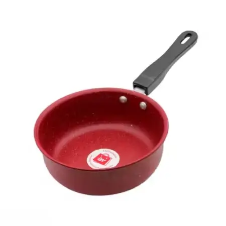 Nonstick Baby Sauce Pan & Tea Strainer – 17cm Diameter | Pack of 2 | Maroon Base | Enamel Coating. ( default, Standard )