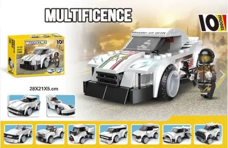 based 10-in-1 Racing Car Building Blocks Set | 195+ PCS STEM Construction Kit | DIY Educational Engineering Toy for Kids Ages 6+ Boys & Girls ( White) ( white, Standard )