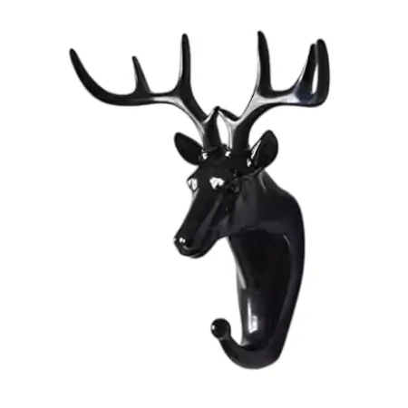 Plastic Deer Head Self-Adhesive Wall Hook | Hanging Hook for Bags, Keys, Clothing | Black (Pack of 1) ( default, Standard ).