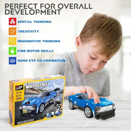 10-in-1 Racing Car Building Blocks Set | 195+ PCS STEM Construction Kit | DIY Educational Engineering Toy for Kids Ages 6+ Boys & Girls ( Blue) ( blue, Standard )