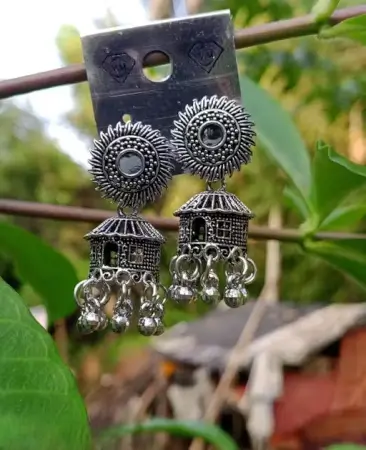 Jewellery Silver Ear Rings – Oxidised Silver, Adjustable Ethnic Casual Earrings ( default, Standard ).