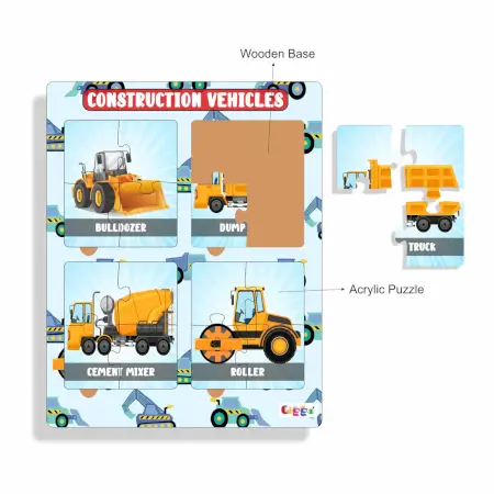 Construction Vehicles 4-in-1 Acrylic Puzzle for Kids Interactive & Educational, Safe & Durable ( multicolor, Standard )