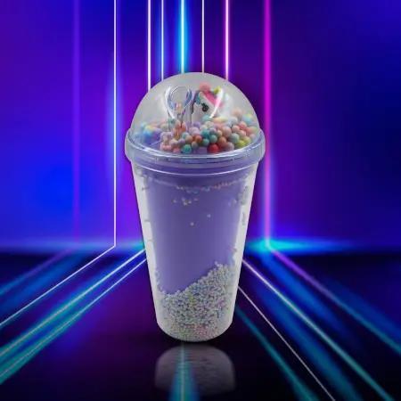 Design Printed Sipper Bottle With Toy, LED Glow Light, Double Wall Sipper Glass Water Bottle , Sipper Bottle With Straw For Girls And Kids for Boys and Girls School/Tuition/Gym (Pack of 1).