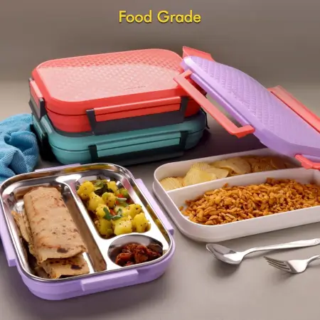 Lunch Box Plastic with steel plate, small lunch box High Quality Box For Kids School Customized Plastic Lunch Box for Girls & Boy ( default, SMALL ).