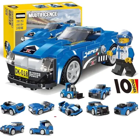 10-in-1 Racing Car Building Blocks Set | 195+ PCS STEM Construction Kit | DIY Educational Engineering Toy for Kids Ages 6+ Boys & Girls ( Blue) ( blue, Standard )