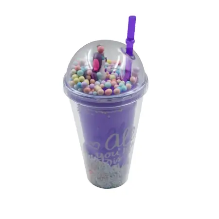 Design Printed Sipper Bottle With Toy, LED Glow Light, Double Wall Sipper Glass Water Bottle , Sipper Bottle With Straw For Girls And Kids for Boys and Girls School/Tuition/Gym (Pack of 1).