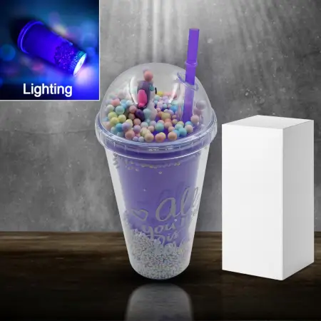 Design Printed Sipper Bottle With Toy, LED Glow Light, Double Wall Sipper Glass Water Bottle , Sipper Bottle With Straw For Girls And Kids for Boys and Girls School/Tuition/Gym (Pack of 1).