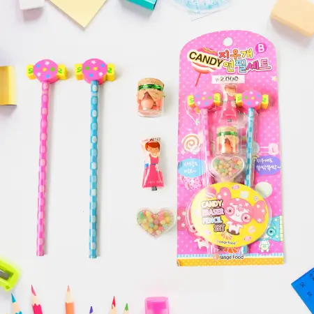 Fun candy design pencil set with accessories 1 set stationery combo - Durable Plastic, Compact Mini Size ( default, OS ).