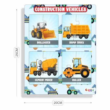 Construction Vehicles 4-in-1 Acrylic Puzzle for Kids Interactive & Educational, Safe & Durable ( multicolor, Standard )