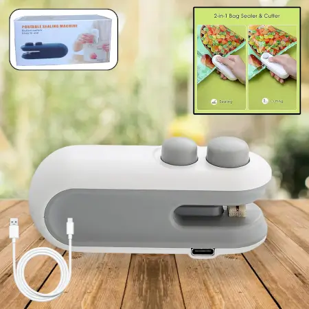 Mini Bag Sealer, 2 in 1 Seal & Cutter Heat Sealers, TYPE-C USB Charging Portable Bag Reseller, Handle Food Sealer, Sealing Machine for Food Storage Plastic Bags Snacks Keep Food Fresh ( defau