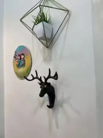 Plastic Deer Head Self-Adhesive Wall Hook | Hanging Hook for Bags, Keys, Clothing | Black (Pack of 1) ( default, Standard ).