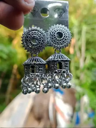 Jewellery Silver Ear Rings – Oxidised Silver, Adjustable Ethnic Casual Earrings ( default, Standard ).