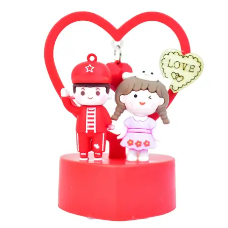 Cute Romantic Couple Love Showpiece with Heart Frame LED Light – Decorative Gift for Valentine, Anniversary, Birthday | Tabletop Resin Figurine (Battery Not Included) – 1 Pc ( default, Standa