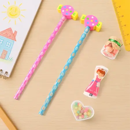 Fun candy design pencil set with accessories 1 set stationery combo - Durable Plastic, Compact Mini Size ( default, OS ).