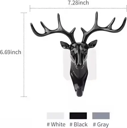 Plastic Deer Head Self-Adhesive Wall Hook | Hanging Hook for Bags, Keys, Clothing | Black (Pack of 1) ( default, Standard ).
