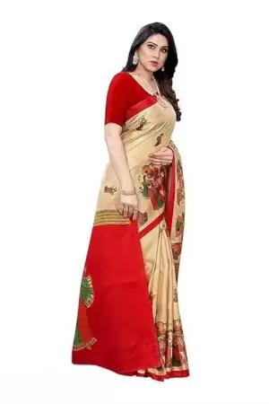 Women's Designer Art Silk Printed Saree with Separate Blouse Piece – Free Size, Elegant Party & Wedding Wear ( red, Standard ).