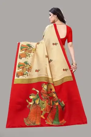 Women's Designer Art Silk Printed Saree with Separate Blouse Piece – Free Size, Elegant Party & Wedding Wear ( red, Standard ).
