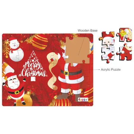 Christmas 35pc Acrylic Puzzle (Dark) Festive Educational Puzzle for Kids with Wooden Base, 8x10 Inches ( multicolor, Standard )