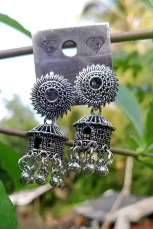 Jewellery Silver Ear Rings – Oxidised Silver, Adjustable Ethnic Casual Earrings ( default, Standard ).