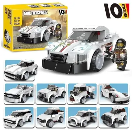 based 10-in-1 Racing Car Building Blocks Set | 195+ PCS STEM Construction Kit | DIY Educational Engineering Toy for Kids Ages 6+ Boys & Girls ( White) ( white, Standard )